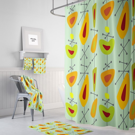 Mid Century Abstract Shower Curtain with Retro Chic Design
