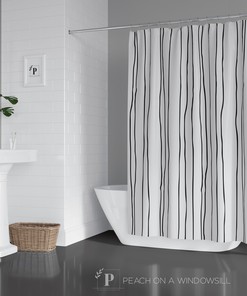 Mid Century Abstract Stripes Shower Curtain Black and White Bath Curtain with Bold Design