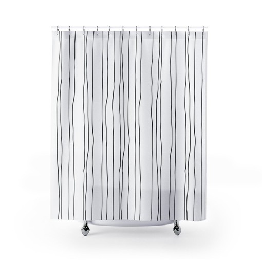 Mid Century Abstract Stripes Shower Curtain Black and White Bath Curtain with Bold Design - Image 3