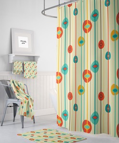 Mid Century Atomic Balls Shower Curtain and/or Bathroom Set with Retro Bathroom Decor for a Nostalgic Touch