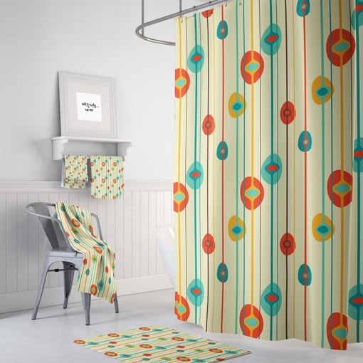Mid Century Atomic Balls Shower Curtain and/or Bathroom Set with Retro Bathroom Decor for a Nostalgic Touch