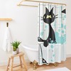Mid Century Atomic Cat Retro Shower Curtain with Kitschy Watercolor Cartoon Effect