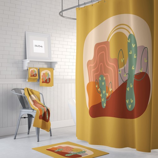 Mid Century Desert Shower Curtain with Vintage-Inspired Bath Set for Retro Bathroom Decor