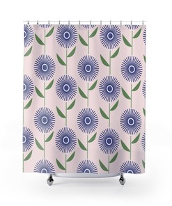 Mid Century Floral Shower Curtain | 70s Style Bath Curtain | Large 71-inch Curtain | College Dorm Bathroom Decor