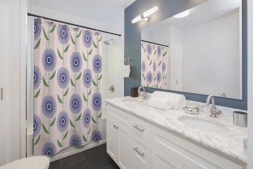 Mid Century Floral Shower Curtain | 70s Style Bath Curtain | Large 71-inch Curtain | College Dorm Bathroom Decor - Image 2