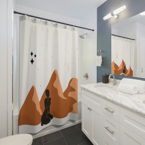Mid Century Modern Abstract Desert Mountains Vintage Shower Curtain