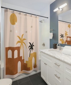 Mid Century Modern Abstract Desert Ruins Palm Shower Curtain
