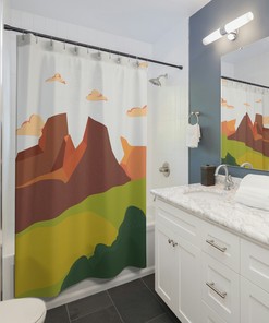 Mid Century Modern Abstract Mountains Sunrise Shower Curtain