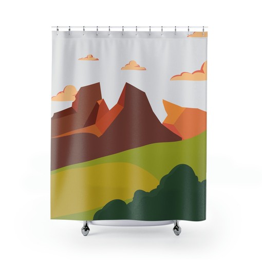 Mid Century Modern Abstract Mountains Sunrise Shower Curtain - Image 2