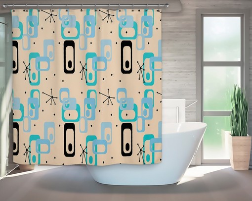 Mid Century Modern Atomic Bath Shower Curtain: Perfect for Your Retro Bathroom