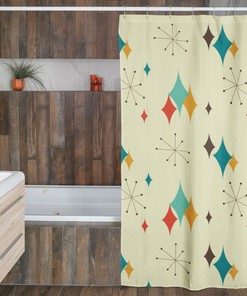 Mid Century Modern Atomic Diamonds Retrowave Bathroom Accessory Shower Curtain for MCM Fans