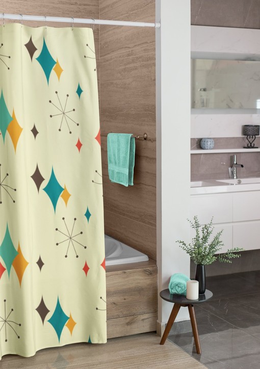 Mid Century Modern Atomic Diamonds Retrowave Bathroom Accessory Shower Curtain for MCM Fans - Image 4