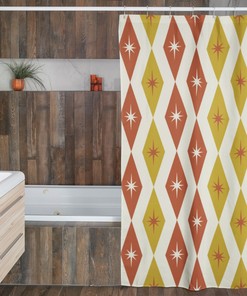 Mid Century Modern Atomic Diamonds Shower Curtain for Retro Bathroom Accessories