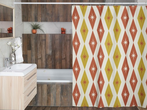 Mid Century Modern Atomic Diamonds Shower Curtain for Retro Bathroom Accessories