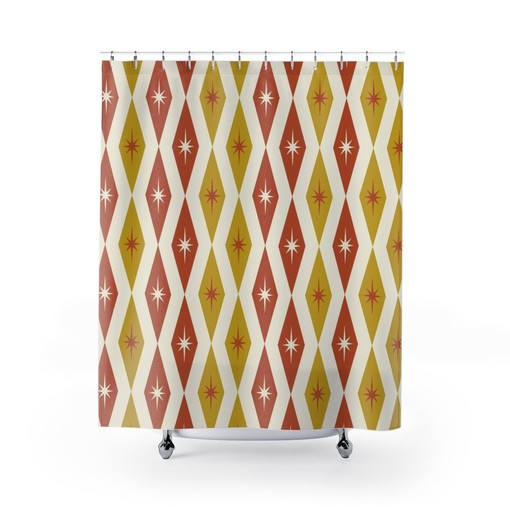 Mid Century Modern Atomic Diamonds Shower Curtain for Retro Bathroom Accessories - Image 2