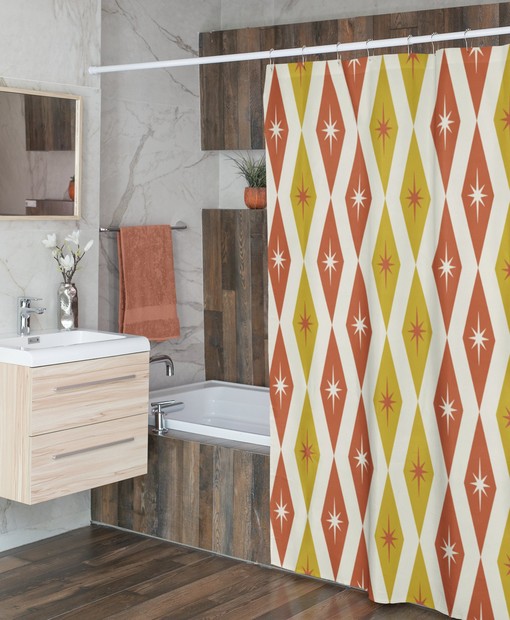 Mid Century Modern Atomic Diamonds Shower Curtain for Retro Bathroom Accessories - Image 4