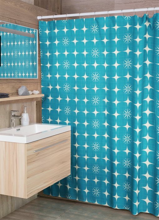 Mid Century Modern Atomic Diamonds Shower Curtain for Retrowave Bathroom Accessory and MCM Fans