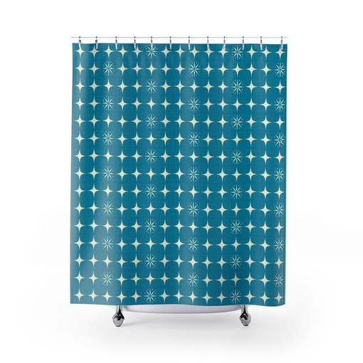 Mid Century Modern Atomic Diamonds Shower Curtain for Retrowave Bathroom Accessory and MCM Fans - Image 2