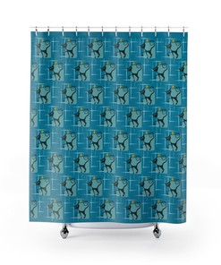 Mid Century Modern Atomic Kitty Shower Curtain, Vintage Bathroom Decor, Unique Tub Accessory