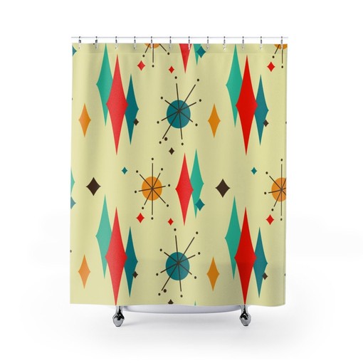 Mid Century Modern Atomic Starburst Diamond Durable Polyester Shower Curtain