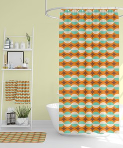Mid Century Modern Bath Accessory Set, Retro Shower Curtain and Towels, Vintage Bathroom Decor