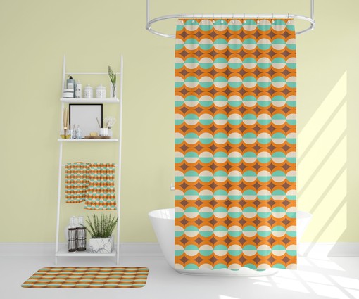 Mid Century Modern Bath Accessory Set, Retro Shower Curtain and Towels, Vintage Bathroom Decor
