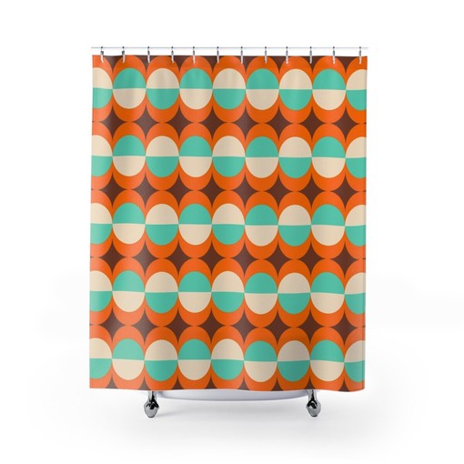 Mid Century Modern Bath Accessory Set, Retro Shower Curtain and Towels, Vintage Bathroom Decor - Image 2
