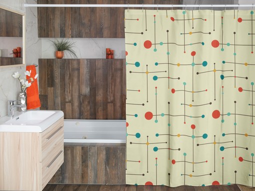Mid Century Modern Bath Set, Shower Curtains & Towels, Retro Accessories