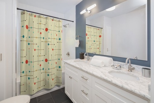 Mid Century Modern Bath Set, Shower Curtains & Towels, Retro Accessories - Image 3