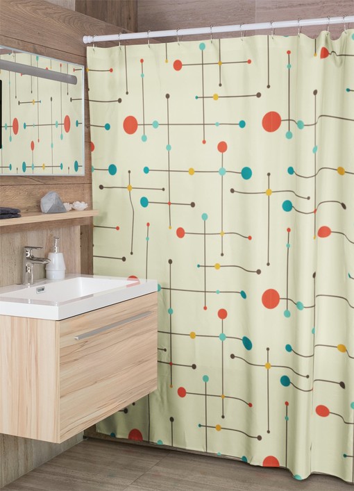 Mid Century Modern Bath Set, Shower Curtains & Towels, Retro Accessories - Image 4