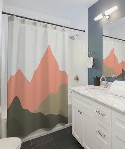 Mid Century Modern Bathroom Decor with Mountains Nature Lover Boho Bath Curtain