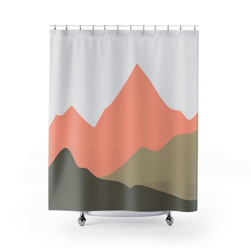 Mid Century Modern Bathroom Decor with Mountains Nature Lover Boho Bath Curtain - Image 2