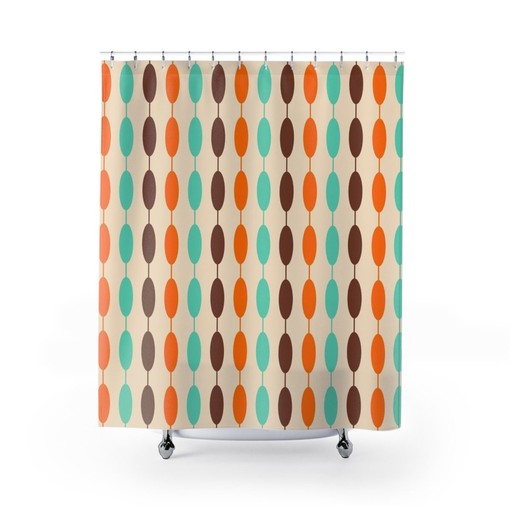 Mid Century Modern Bathroom Set, Shower Curtains & Towels, Retro Accessories - Image 2