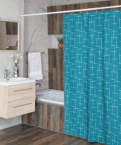 Mid Century Modern Blue Shower Curtain, Vintage Bathroom Decor, Unique Tub Accessory