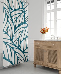 Mid Century Modern Botanical Shower Curtain - Abstract with Foliage and Tropical Design
