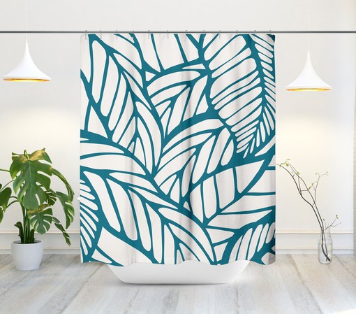 Mid Century Modern Botanical Shower Curtain - Abstract with Foliage and Tropical Design - Image 2