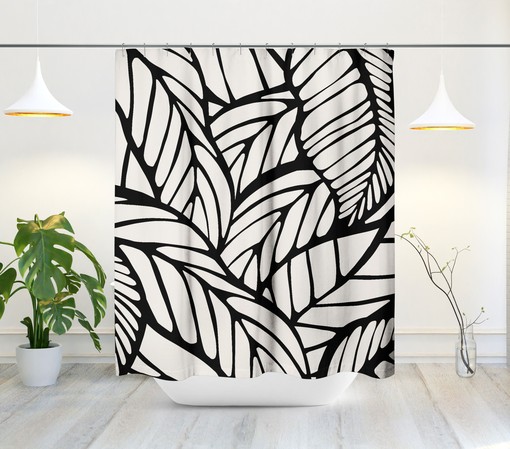 Mid Century Modern Botanical Shower Curtain - Tropical Leaf and Sleek Abstract Design - Image 2