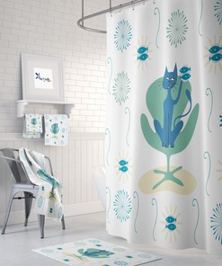 Mid Century Modern Cat Print Shower Curtain: Unique Bathroom Decor