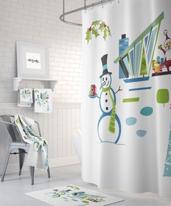 Mid Century Modern Christmas Shower Curtain | Retro Holiday Design | Vintage Bathroom