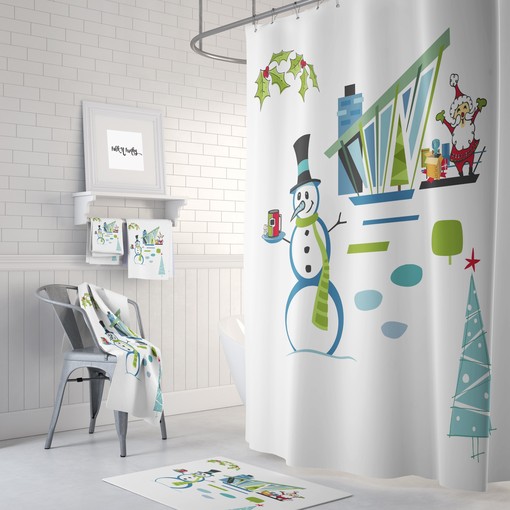 Mid Century Modern Christmas Shower Curtain | Retro Holiday Design | Vintage Bathroom
