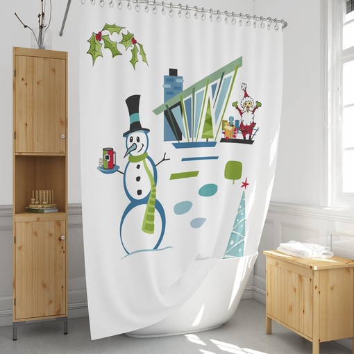 Mid Century Modern Christmas Shower Curtain | Retro Holiday Design | Vintage Bathroom - Image 2