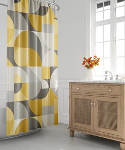 Mid Century Modern Color Block Retro Minimalist Geometric Shower Curtain for Contemporary Bath Decor