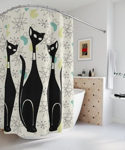 Mid Century Modern Franciscan Starburst Atomic Boomerang Shower Curtain