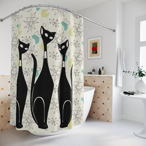 Mid Century Modern Franciscan Starburst Atomic Boomerang Shower Curtain