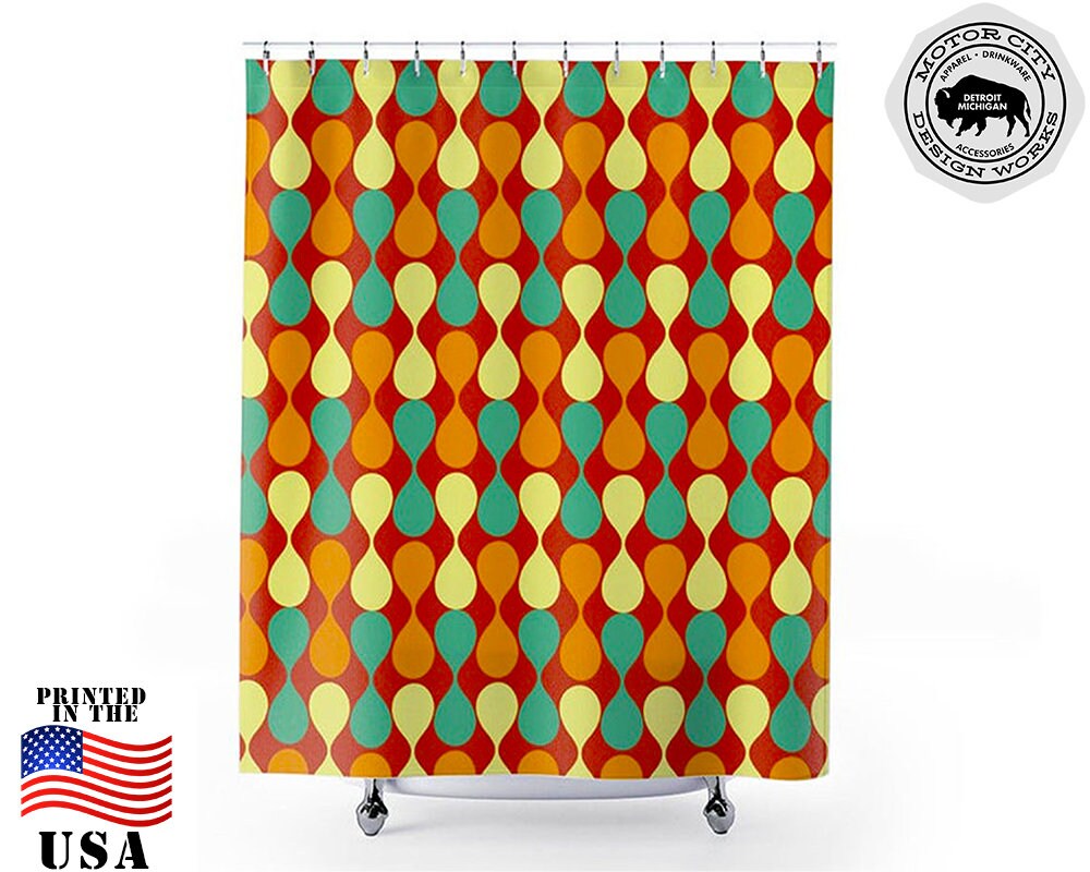 Mid Century Modern Geometric Retro Shower Curtain for Vintage Bathroom Decor