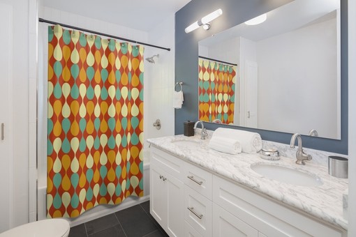 Mid Century Modern Geometric Retro Shower Curtain for Vintage Bathroom Decor - Image 2