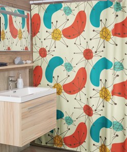 Mid Century Modern Geometric Shower Curtain, Retro Bathroom Accessory