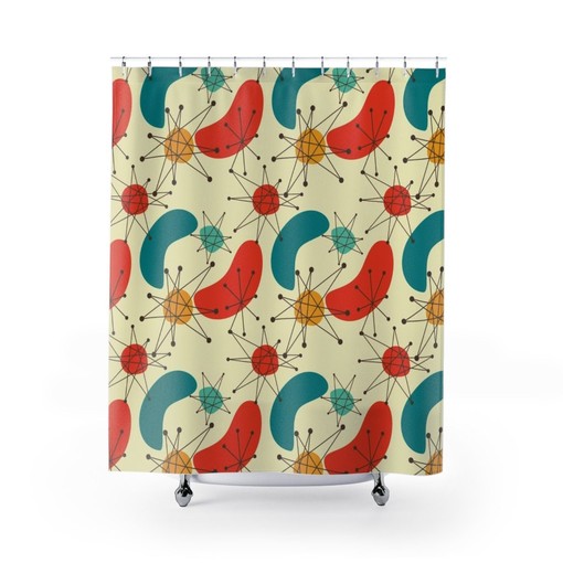 Mid Century Modern Geometric Shower Curtain, Retro Bathroom Accessory - Image 2