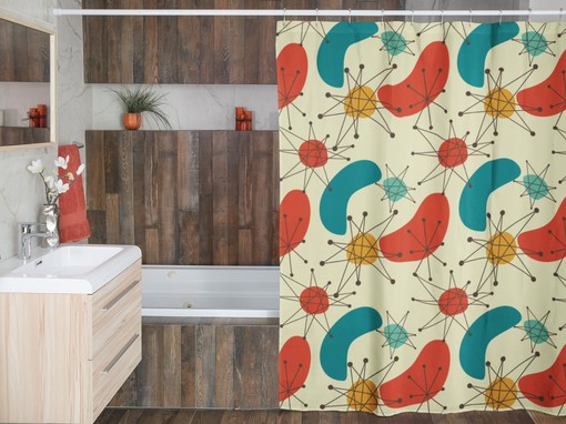 Mid Century Modern Geometric Shower Curtain, Retro Bathroom Accessory - Image 4