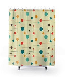 Mid Century Modern Geometric Shower Curtain, Vintage Bathroom Decor, Unique Tub Accessory